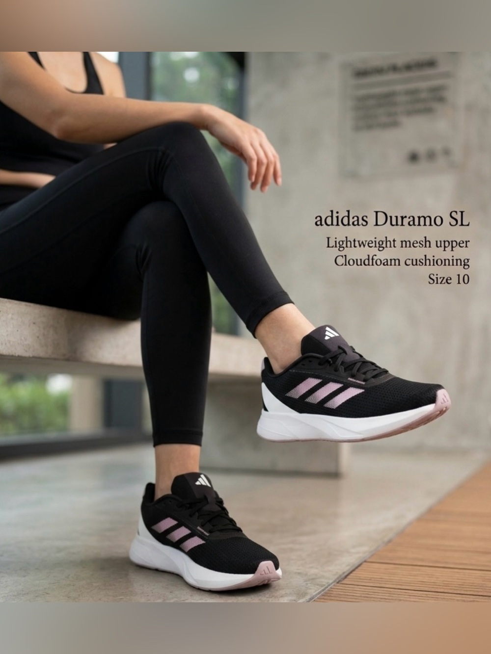 Adidas Duramo SL Running Shoes In Core Black Bliss Lilac Size 10 Women's
